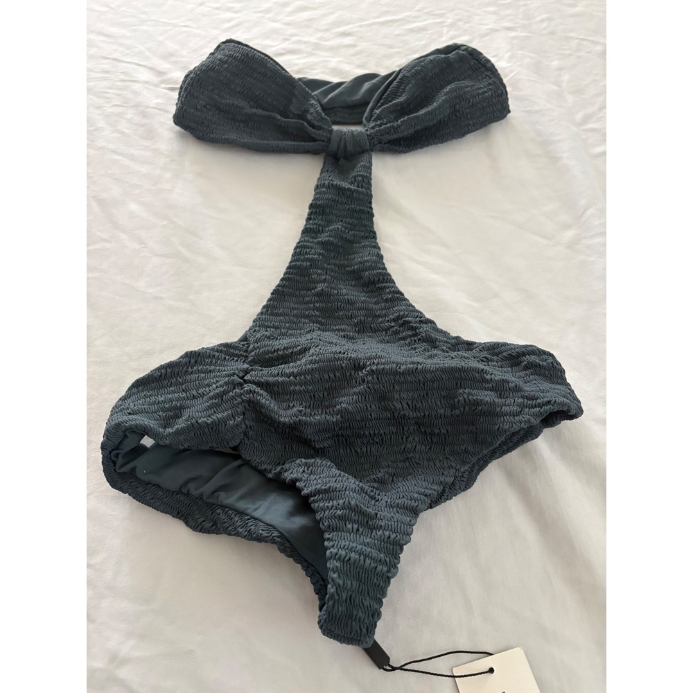 Indah C17 Shimmy Smocked Monokini Swimsuit Jet Black Small NWT Defect